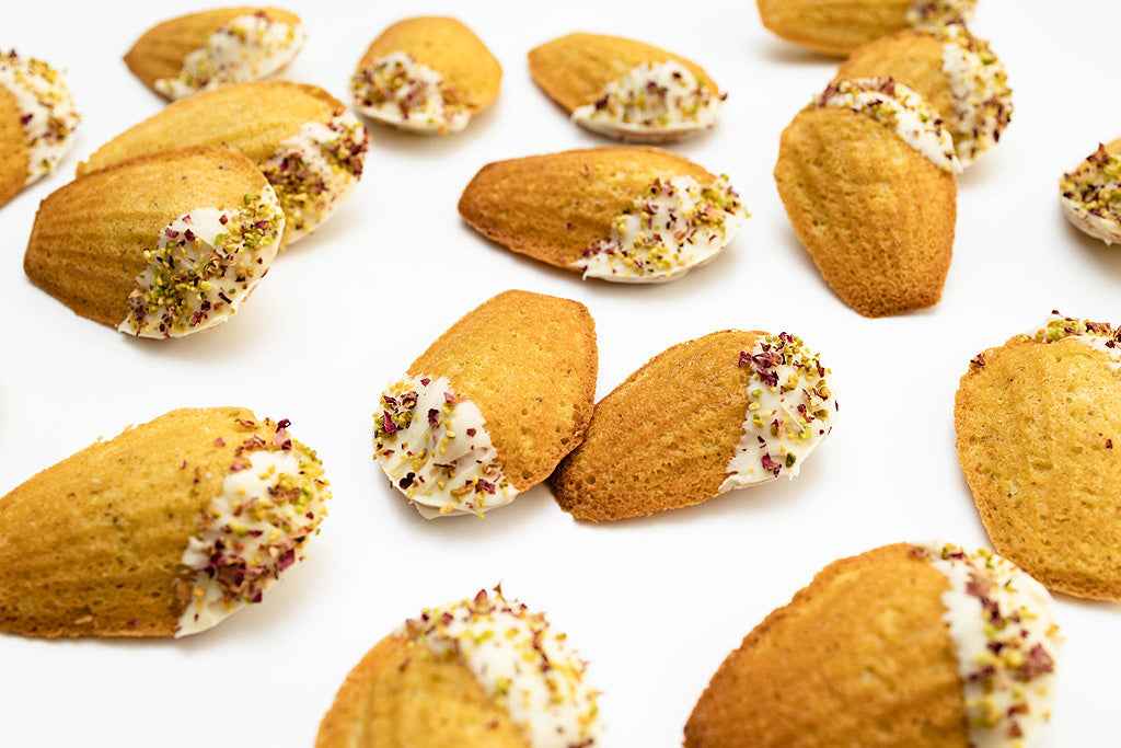Rose Water & Pistachio Madeleines by Crumble Crate