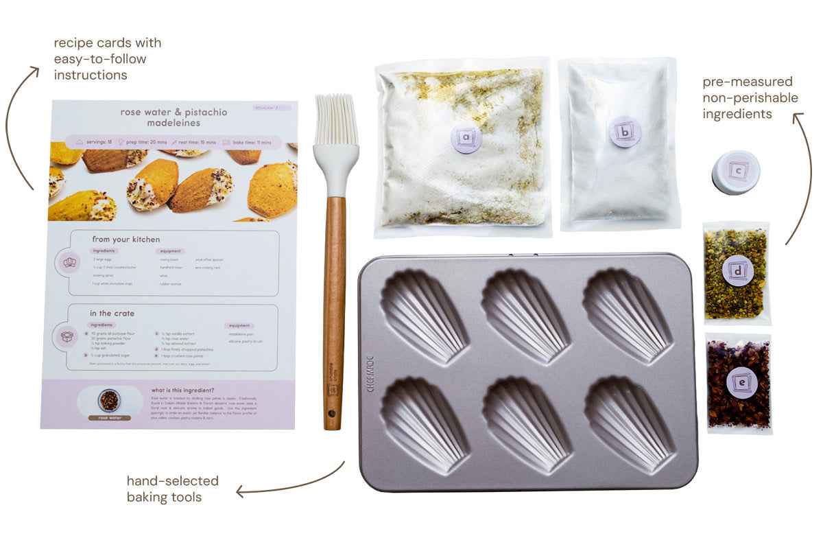 Rose Water & Pistachio Madeleines by Crumble Crate